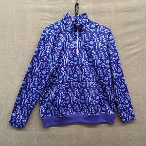 Reebok Sweatshirt Mens XL Purple Quarter Zip Workout Ready Geometric Print